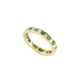 18k Yellow Gold Emerald and Diamond Eternity Ring